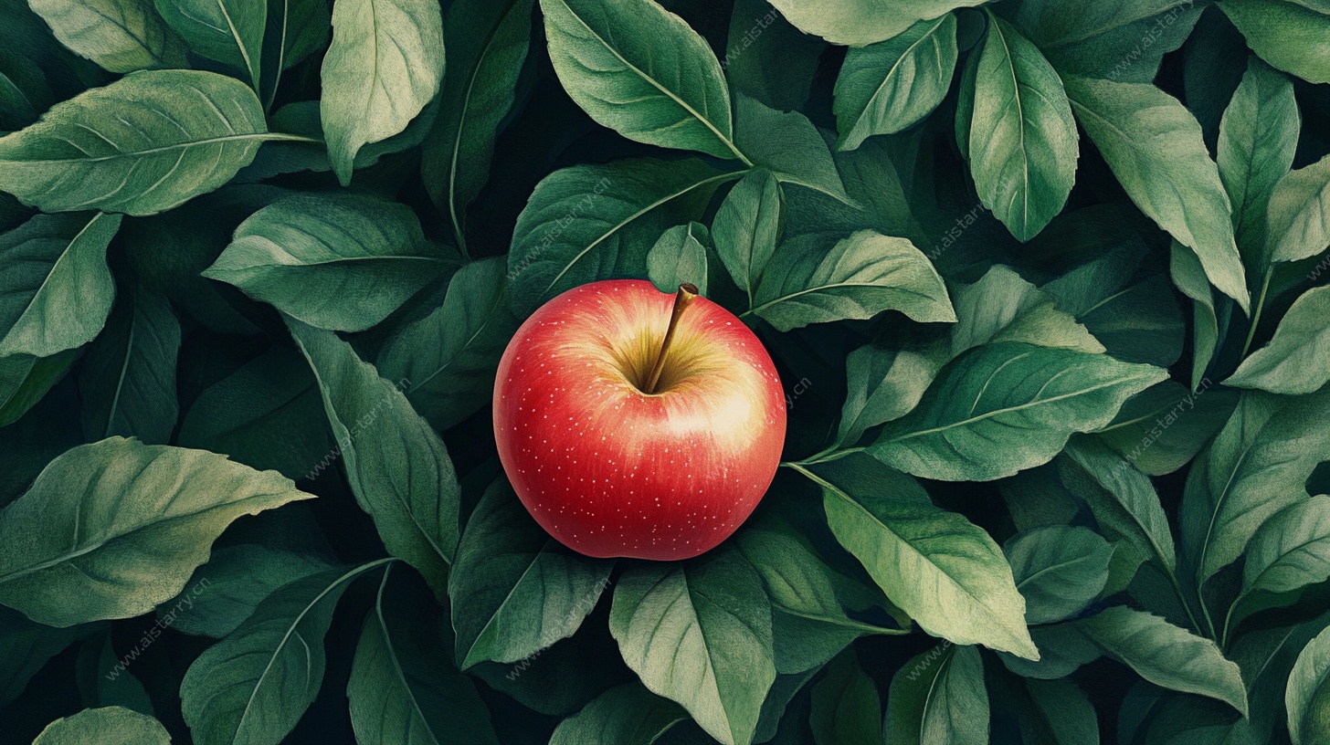 红苹果静卧绿叶间