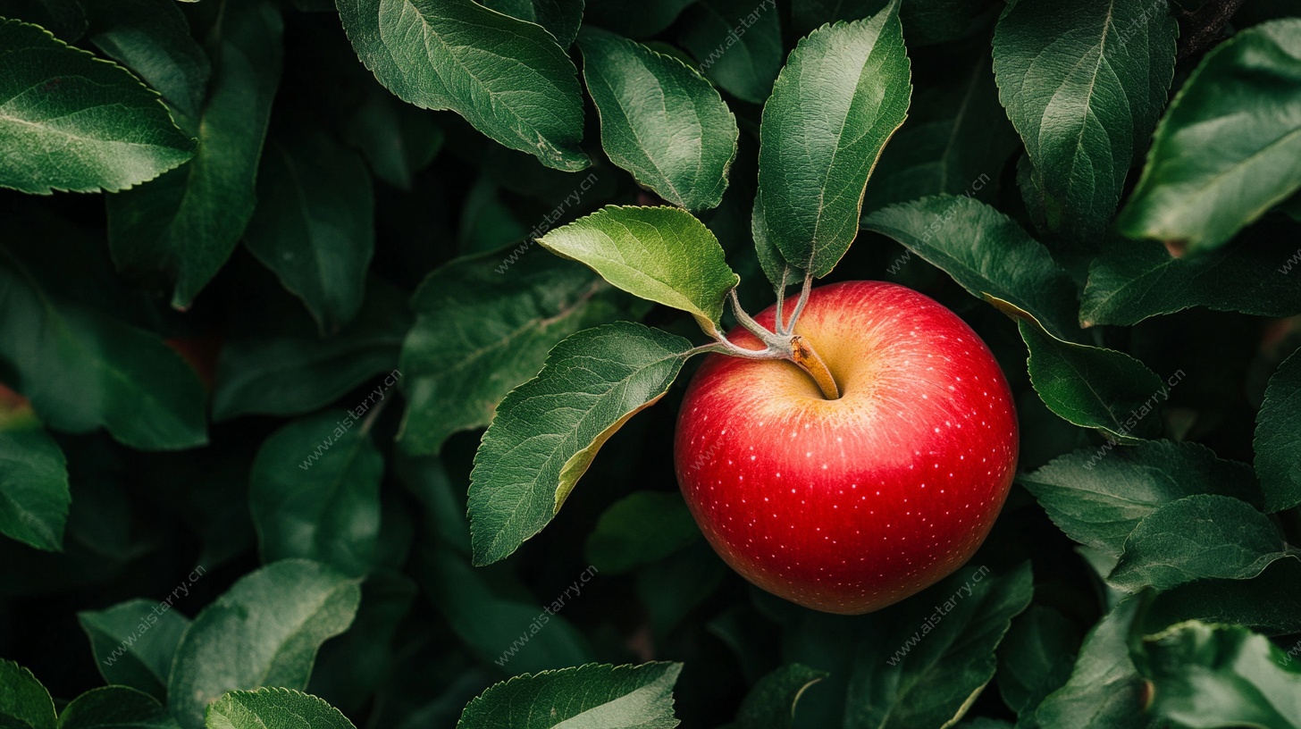 红苹果隐于绿叶之中