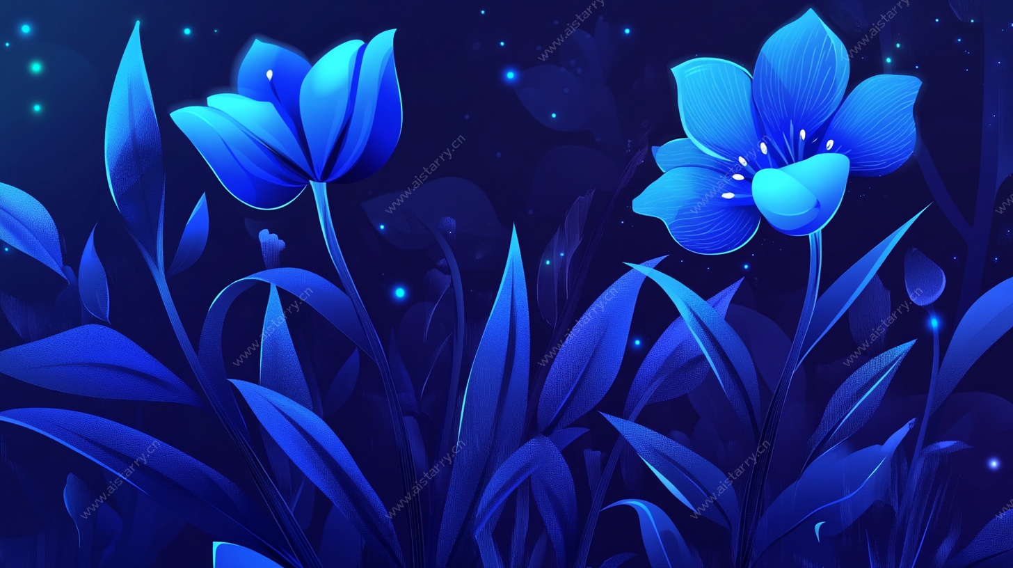 梦幻蓝花夜色插画