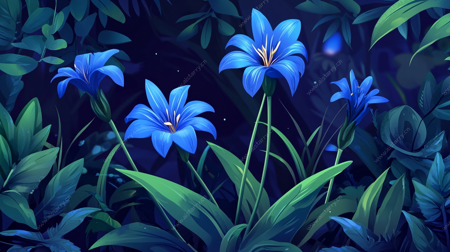 夜下蓝花梦幻植物图景