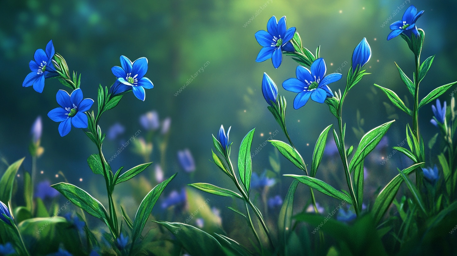 梦幻蓝花绽放绿意间