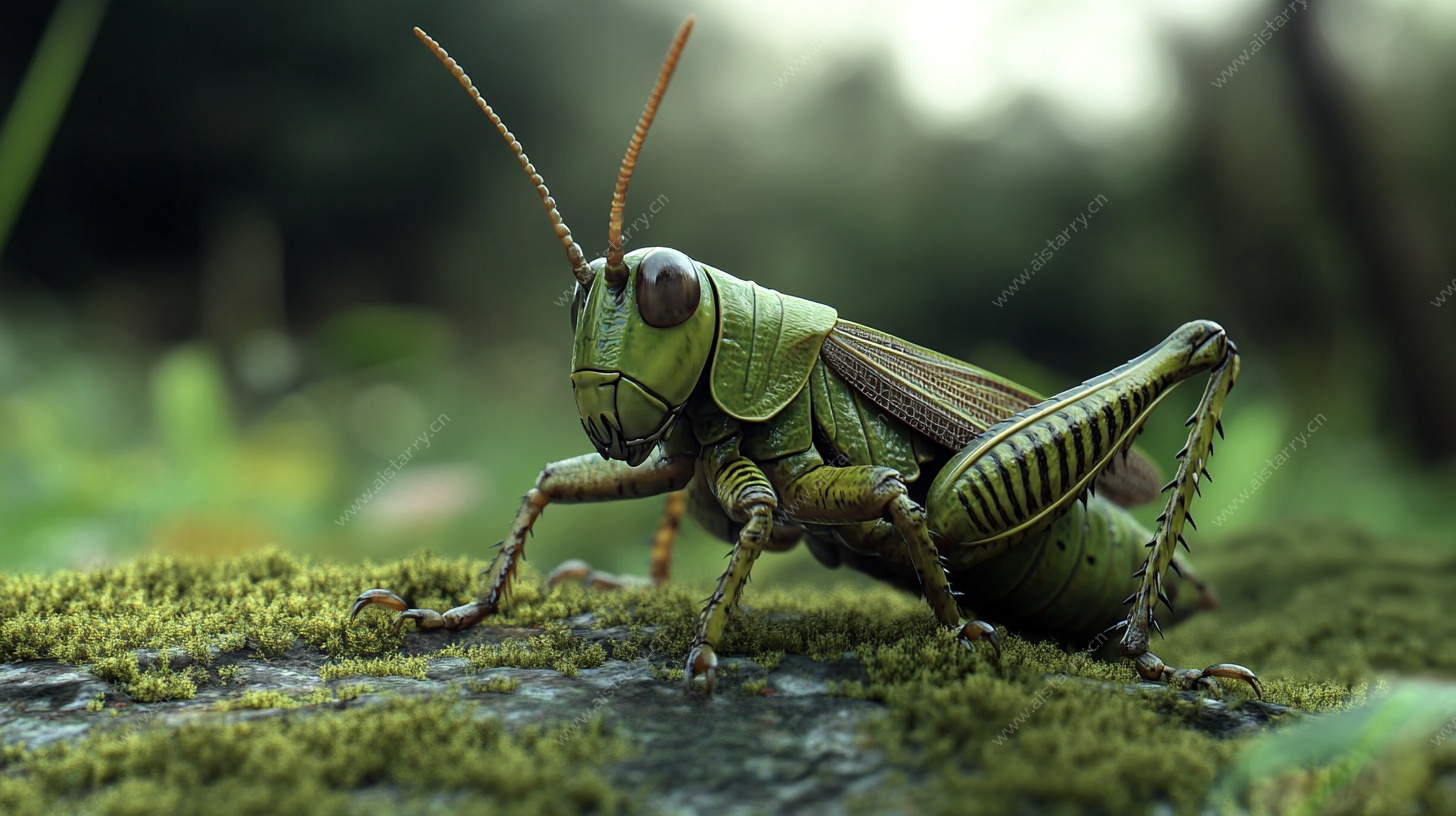 微距下的绿色蚂蚱特写