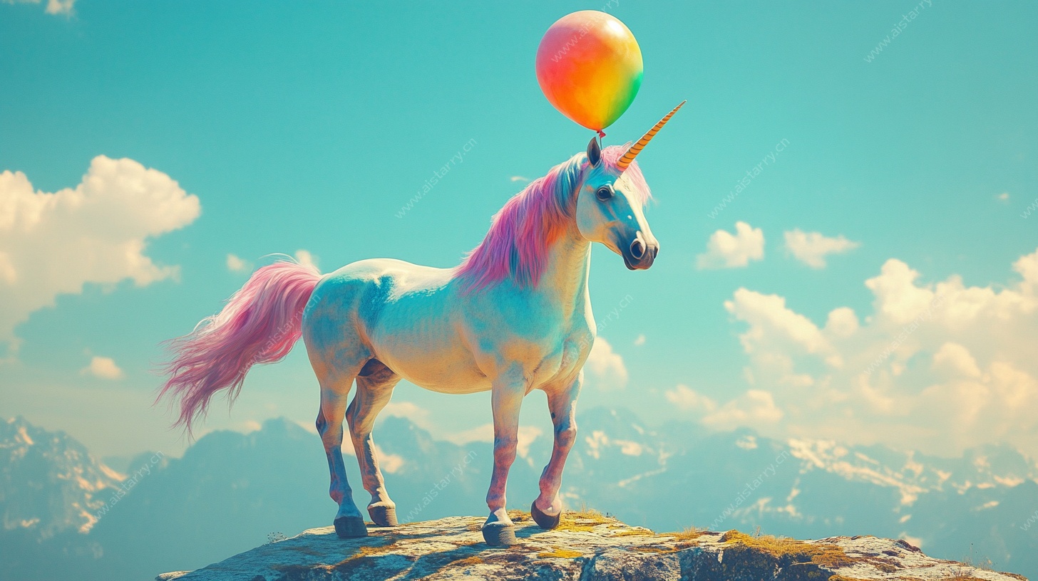 梦幻独角兽与彩色气球