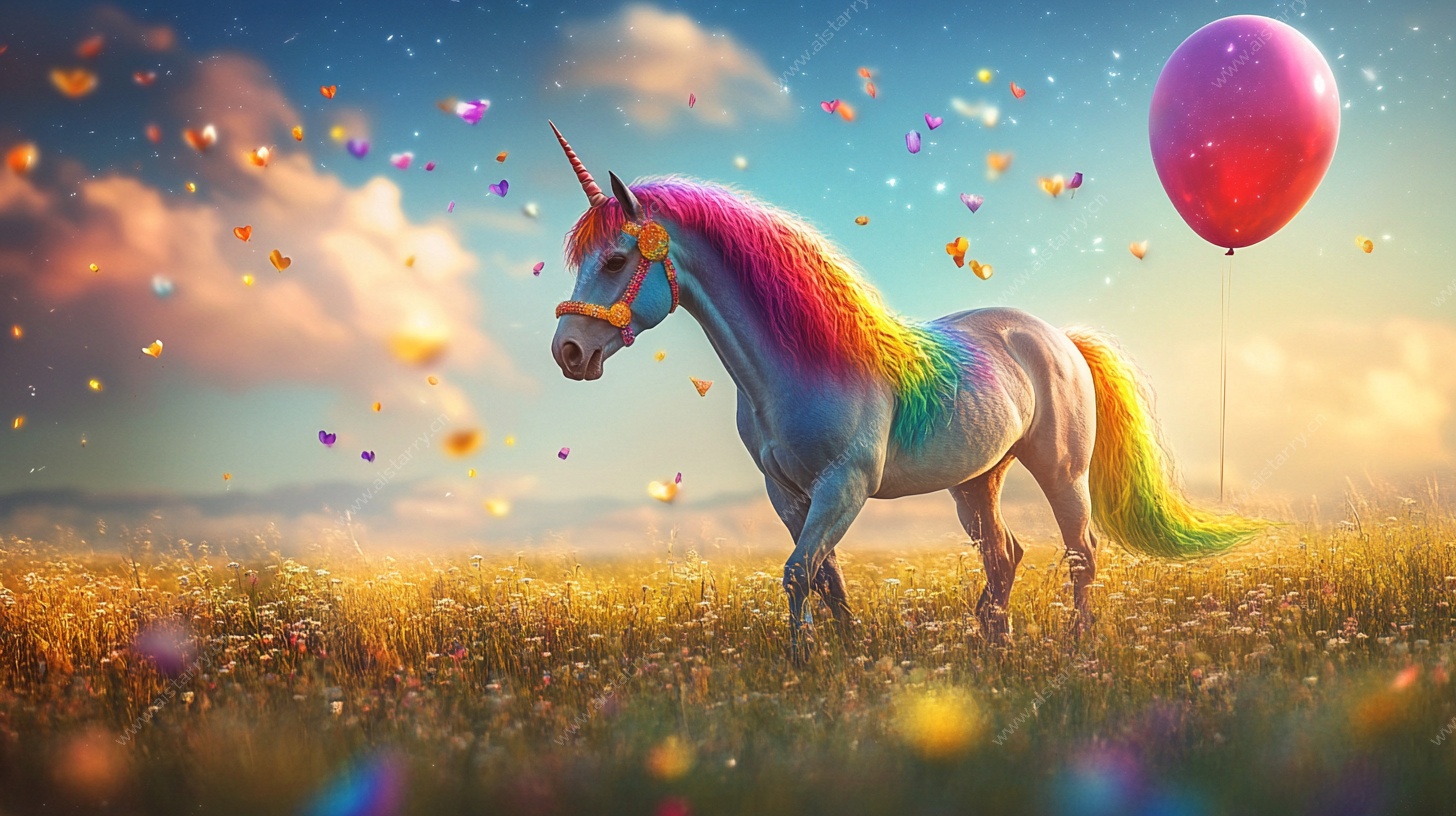 梦幻独角兽漫步绚丽田野