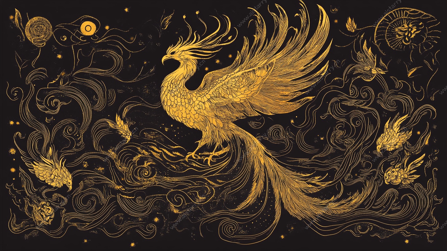 金色凤凰祥瑞图案设计