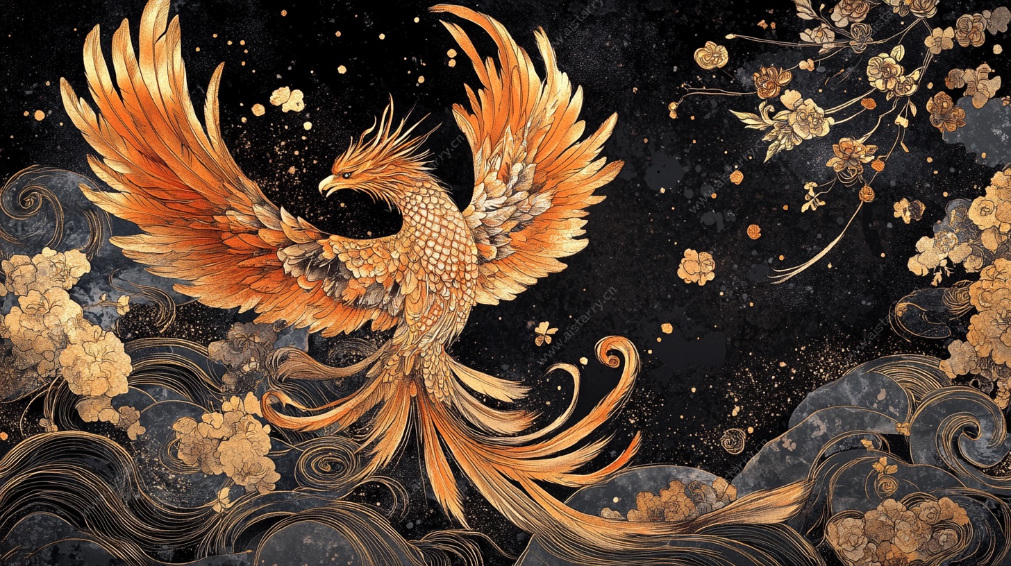 金凤凰于繁花云海中展翅