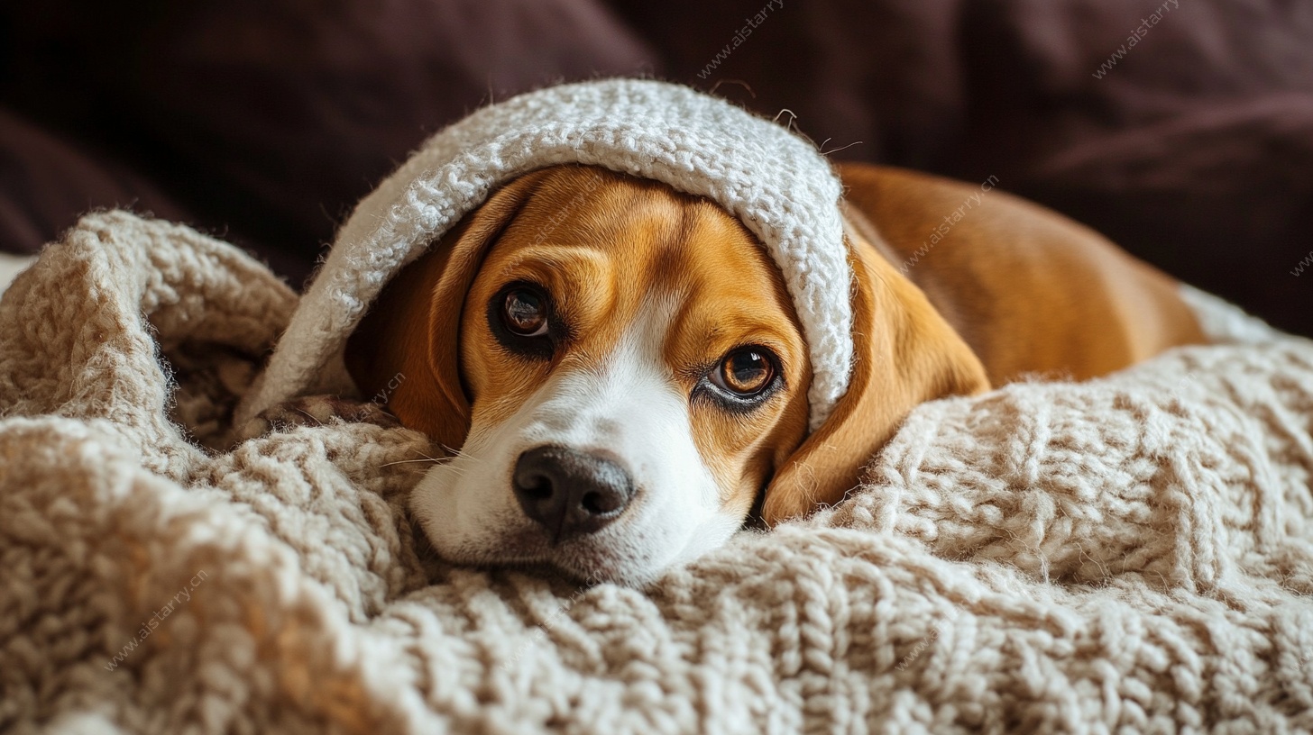 戴着针织帽的慵懒小猎犬