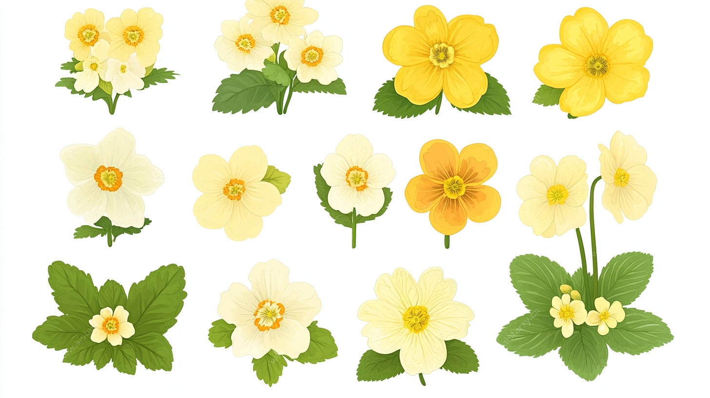黄色报春花插画集合