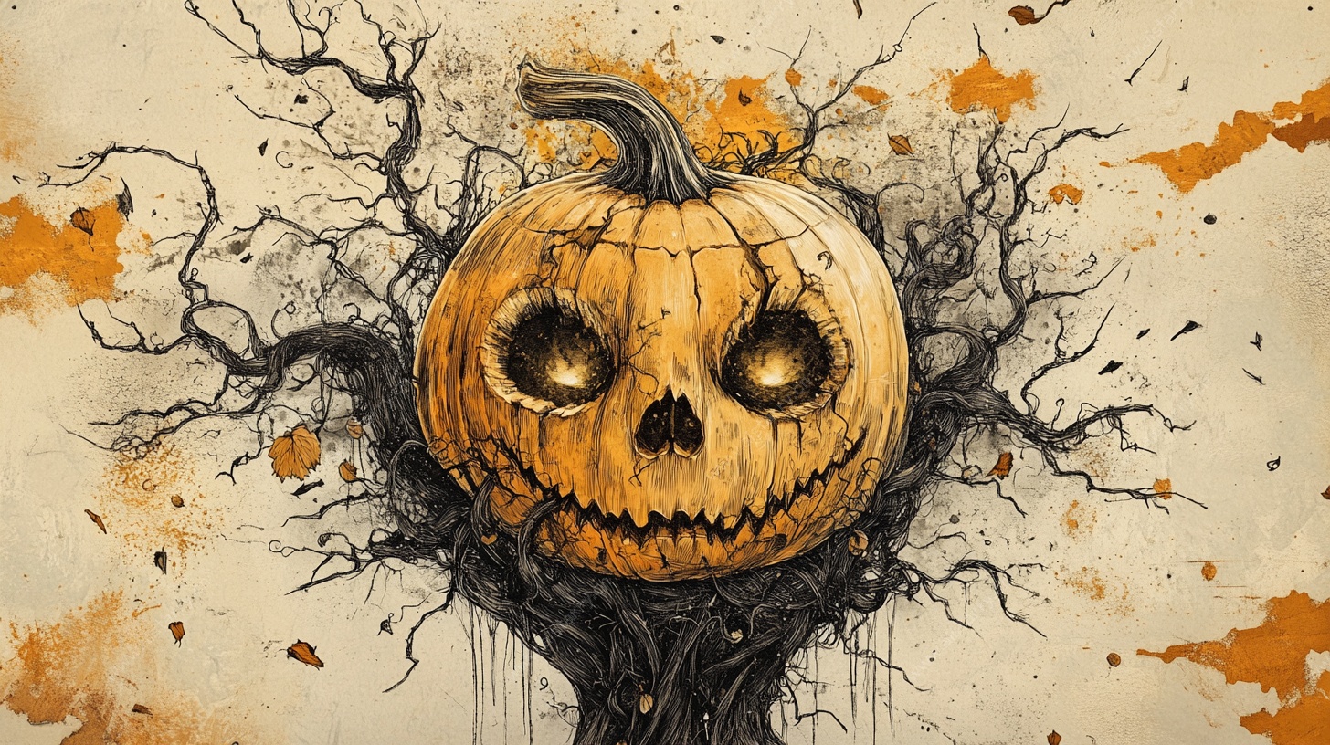 诡异南瓜头万圣节插画