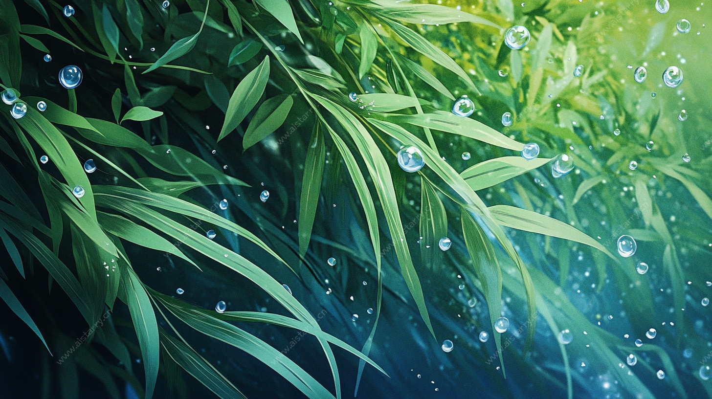 竹叶上的晶莹水珠