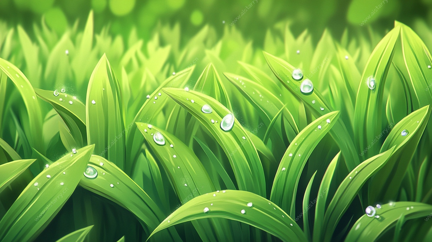 翠绿草叶上的晶莹露珠