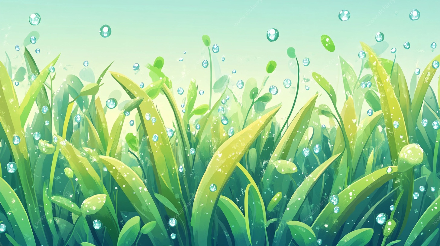 清新草地露珠插画
