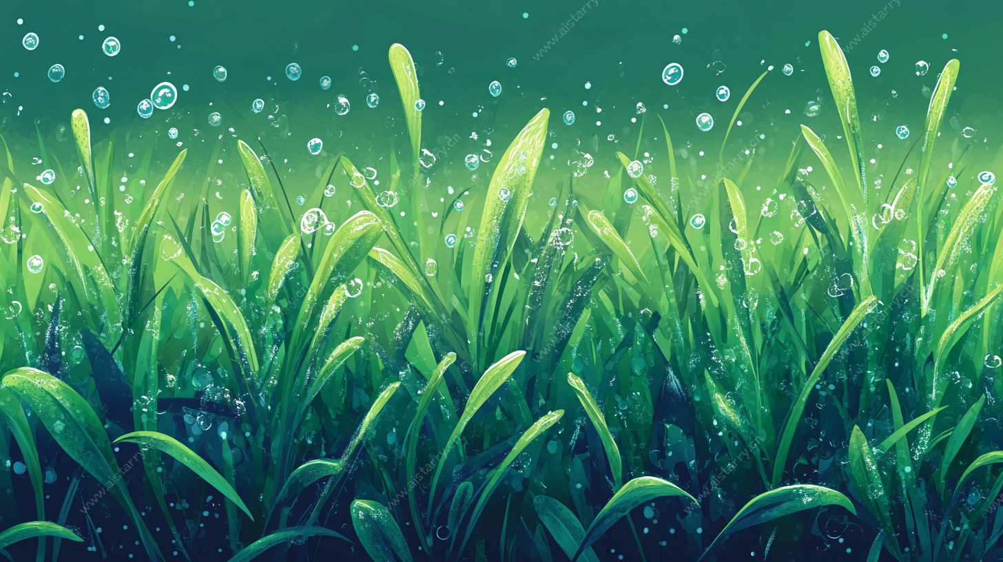 水下嫩绿水草插画