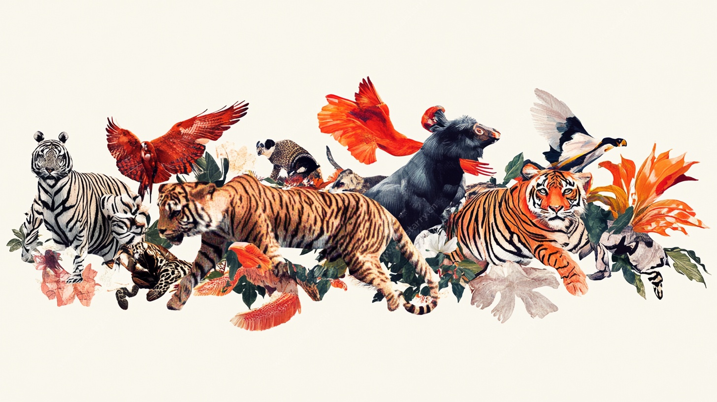 动物花卉水彩组合画