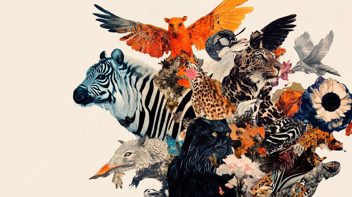 动物拼贴艺术插画