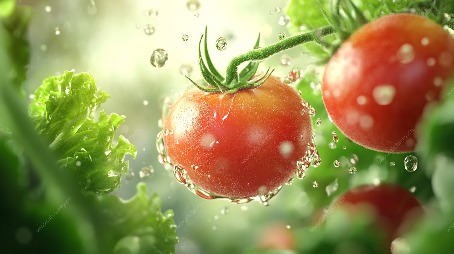 新鲜番茄水珠晶莹画面