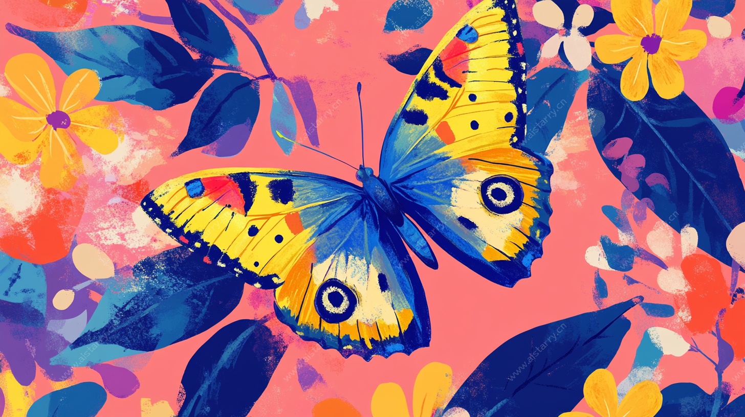 缤纷蝴蝶花卉插画