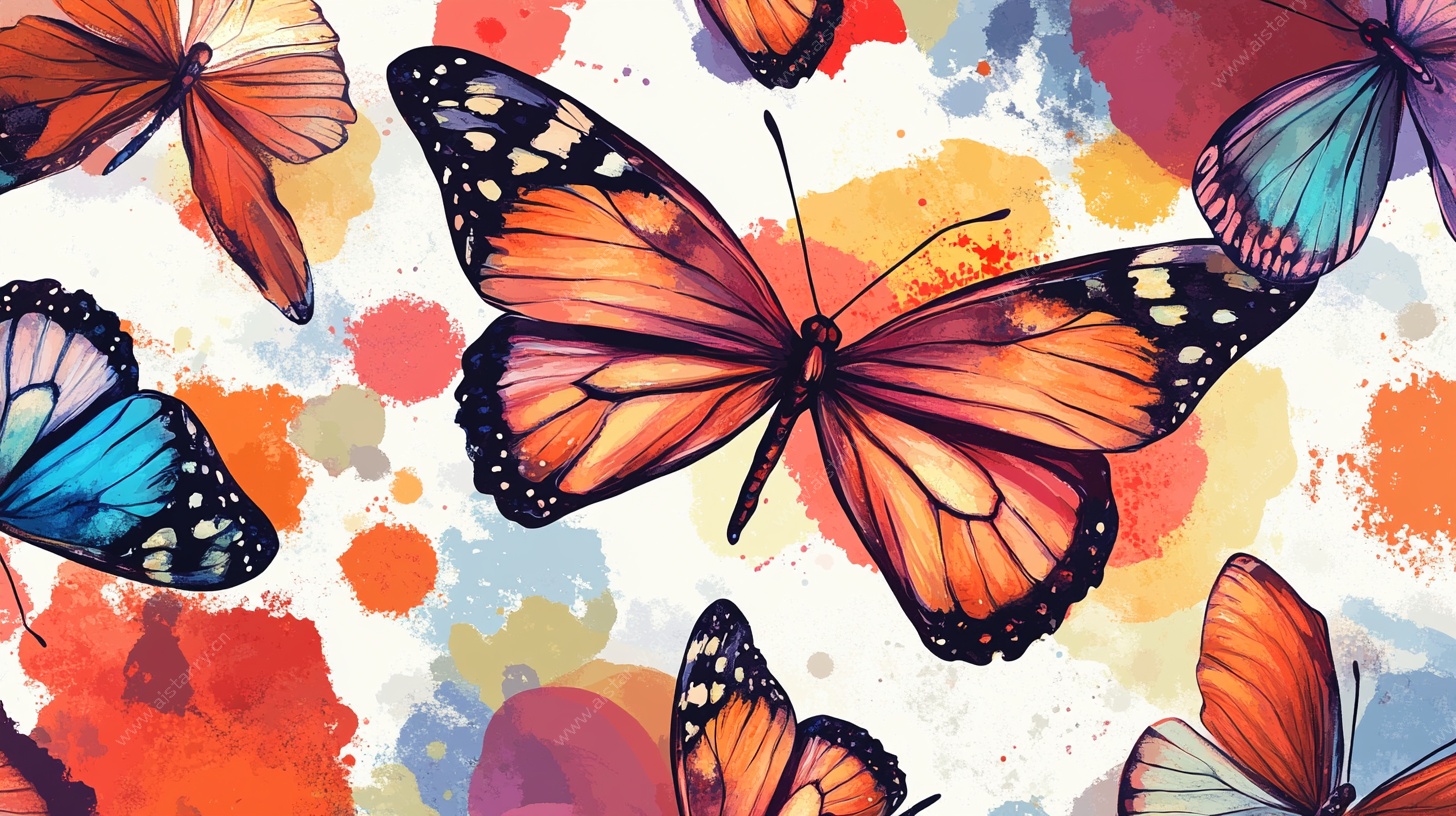 多彩蝴蝶水彩图案