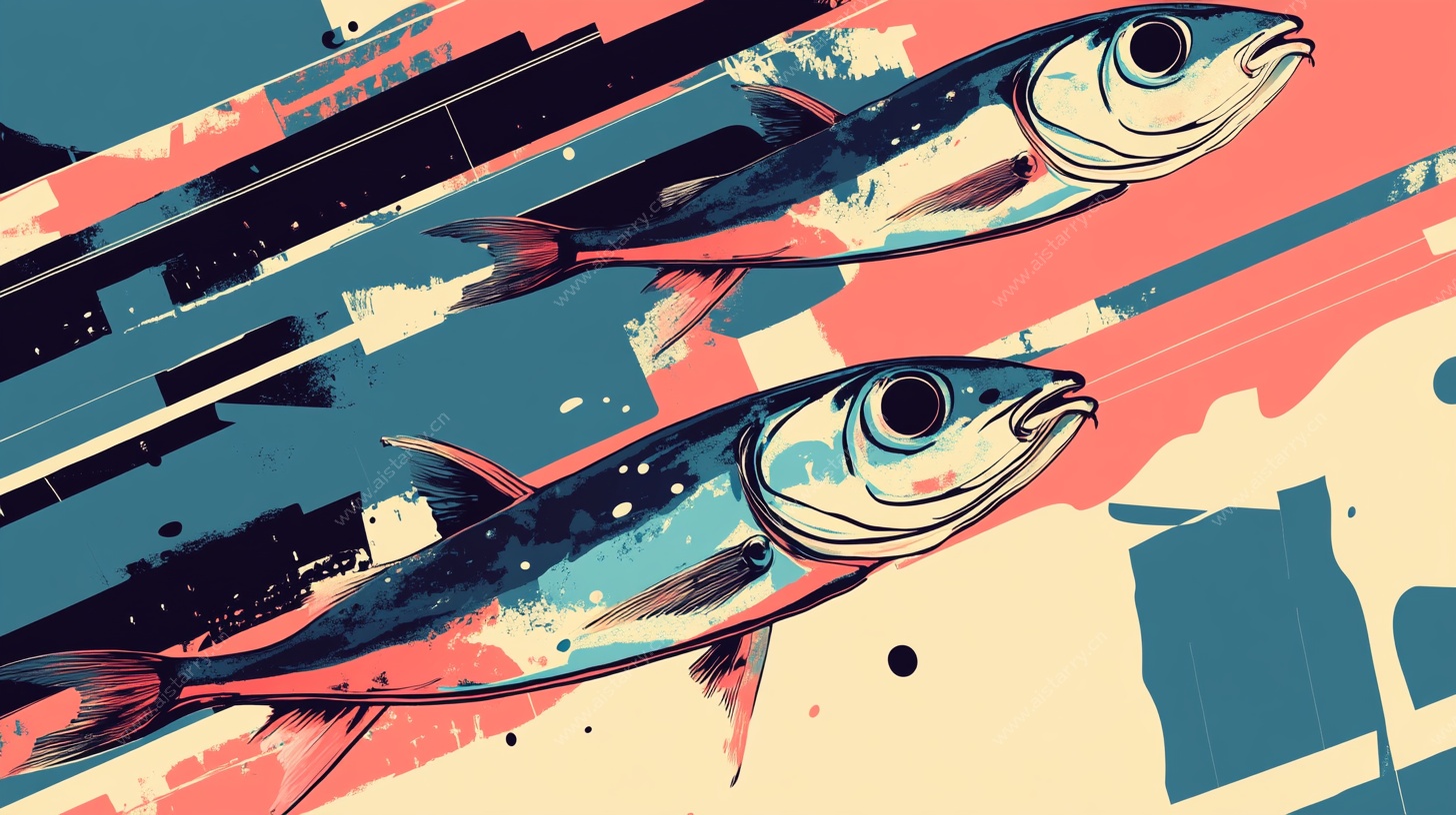 两条游鱼的动感插画