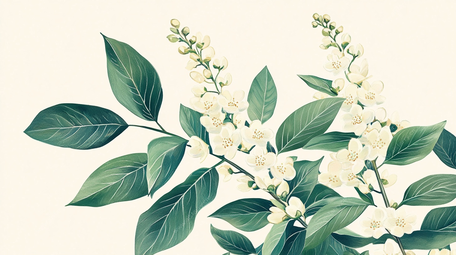 白色花卉枝叶插画