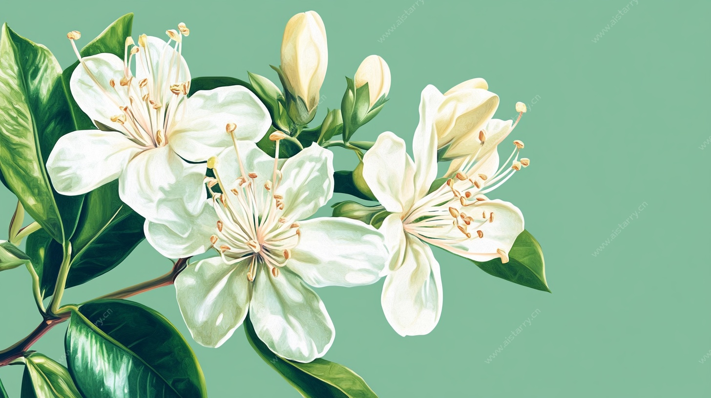 白茉莉花枝插画