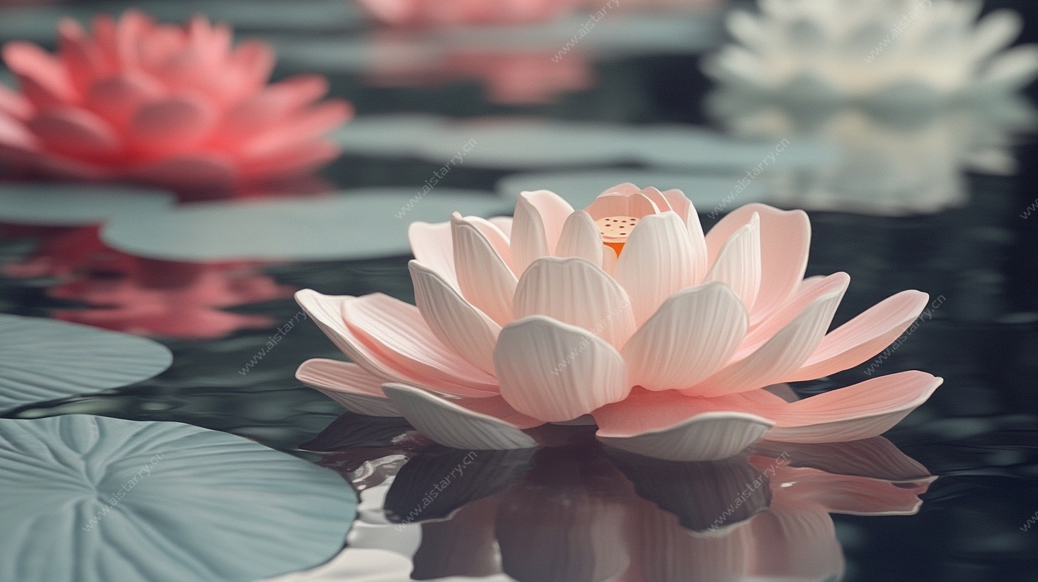 水中绽放的唯美粉色莲花