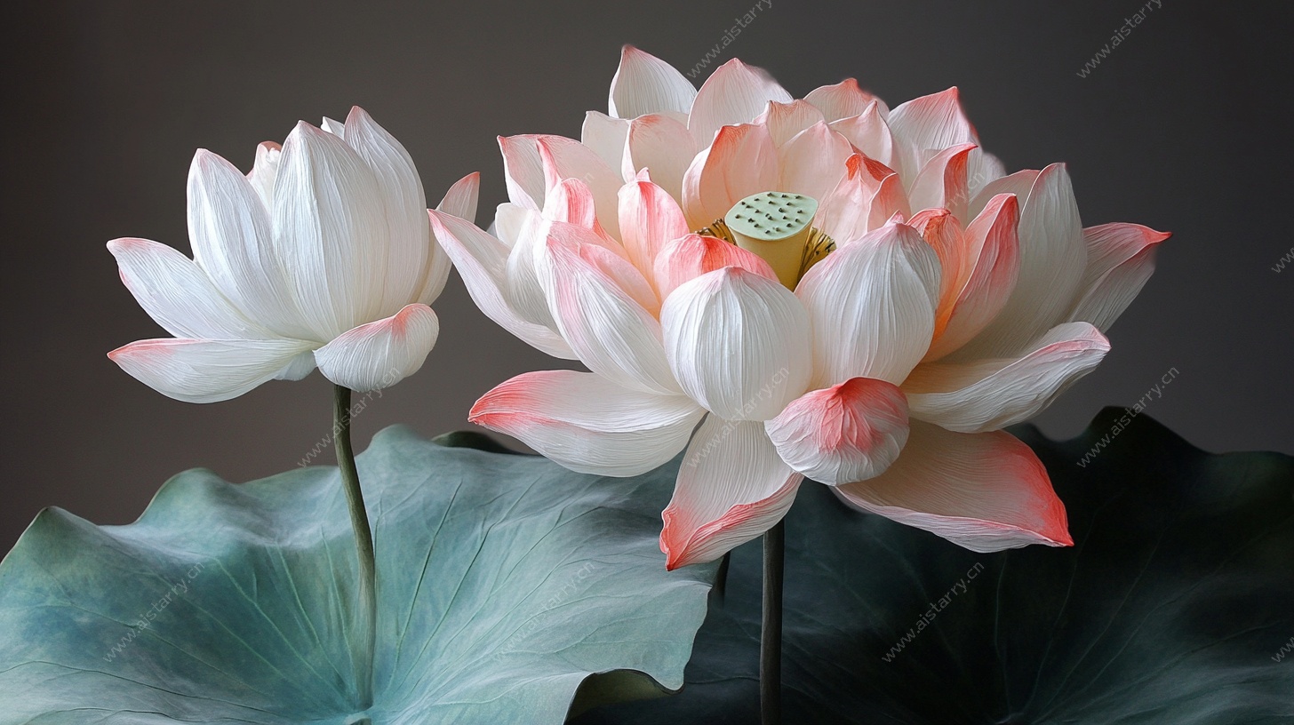 两朵优雅盛开的荷花