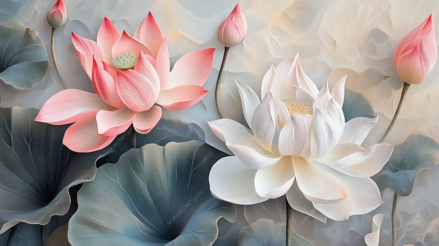 水墨风双生荷花图