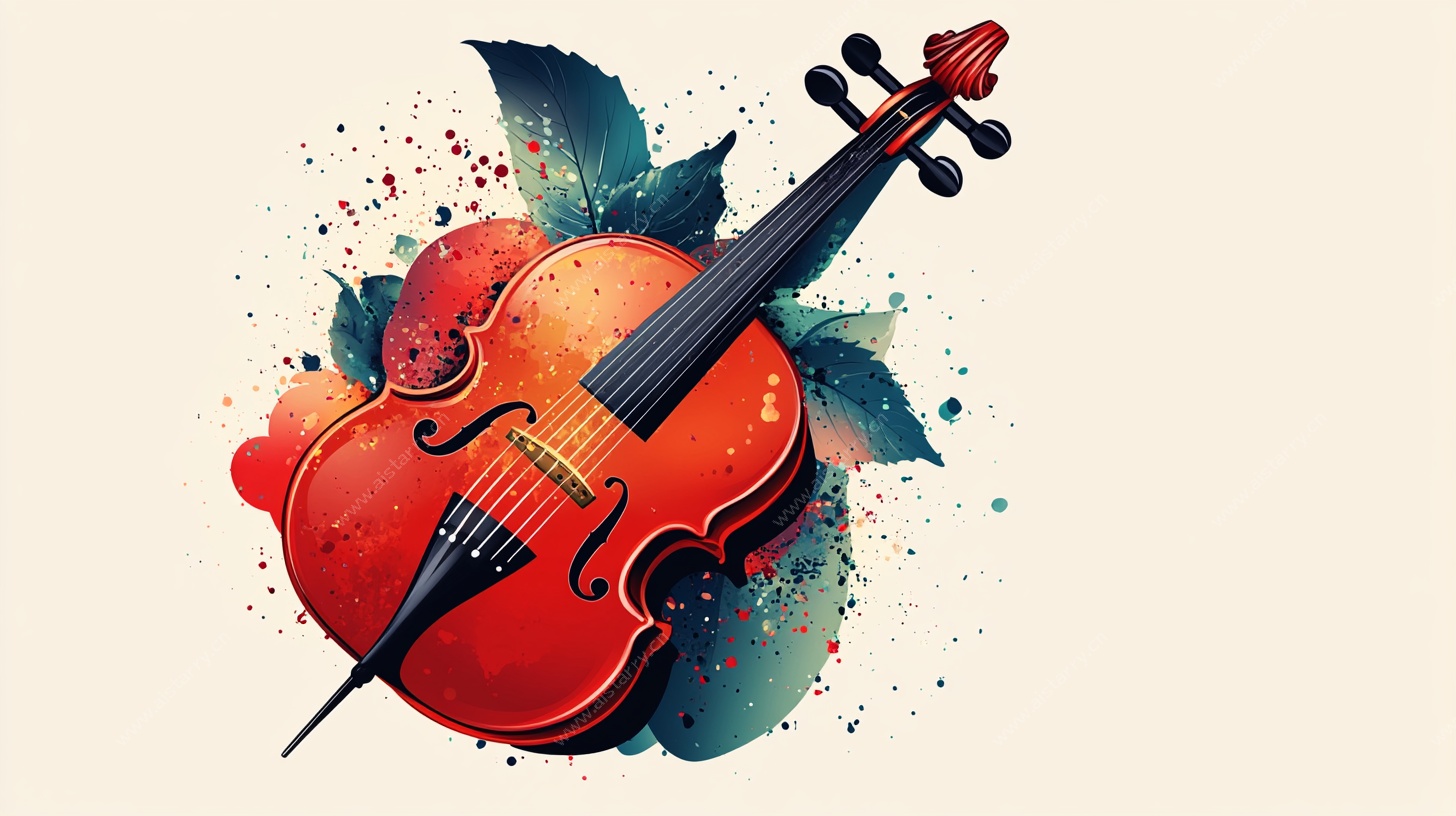 水彩风大提琴艺术插画