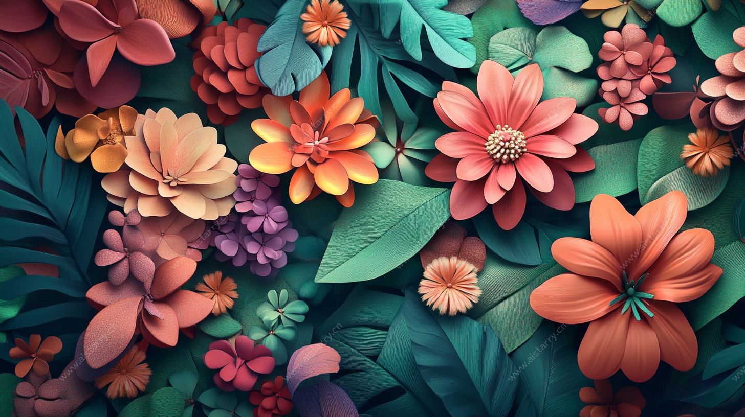 立体繁花绿植背景图