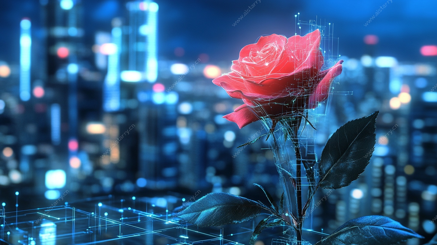 科技风城市中的梦幻玫瑰