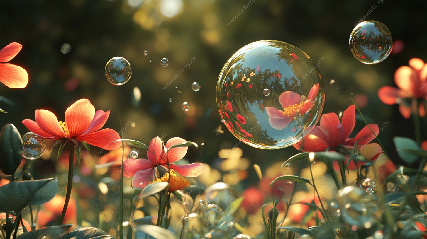 梦幻花朵与灵动泡泡