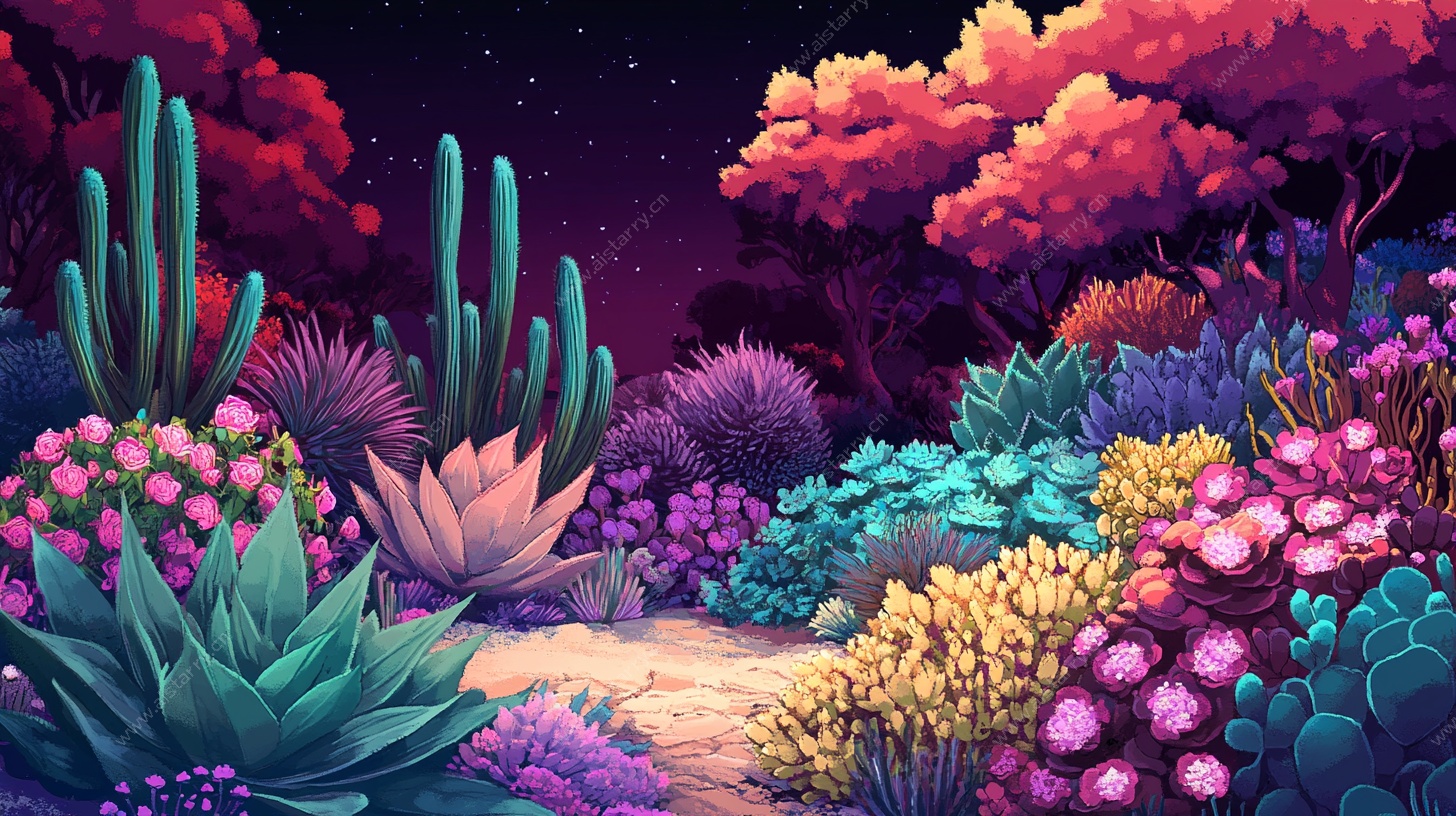 梦幻多彩植物花园夜景