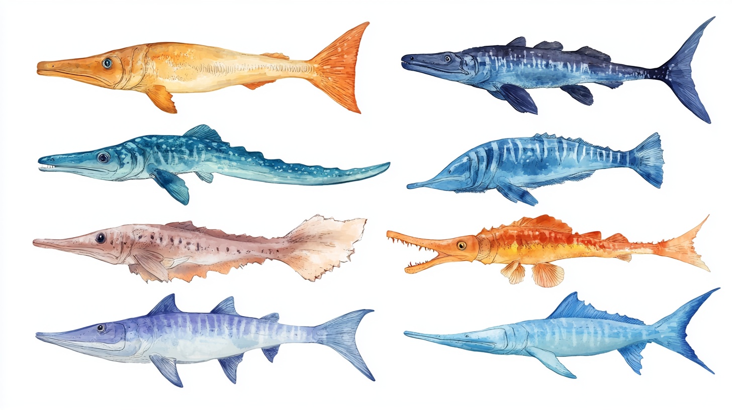 水彩绘多样鱼类集合图