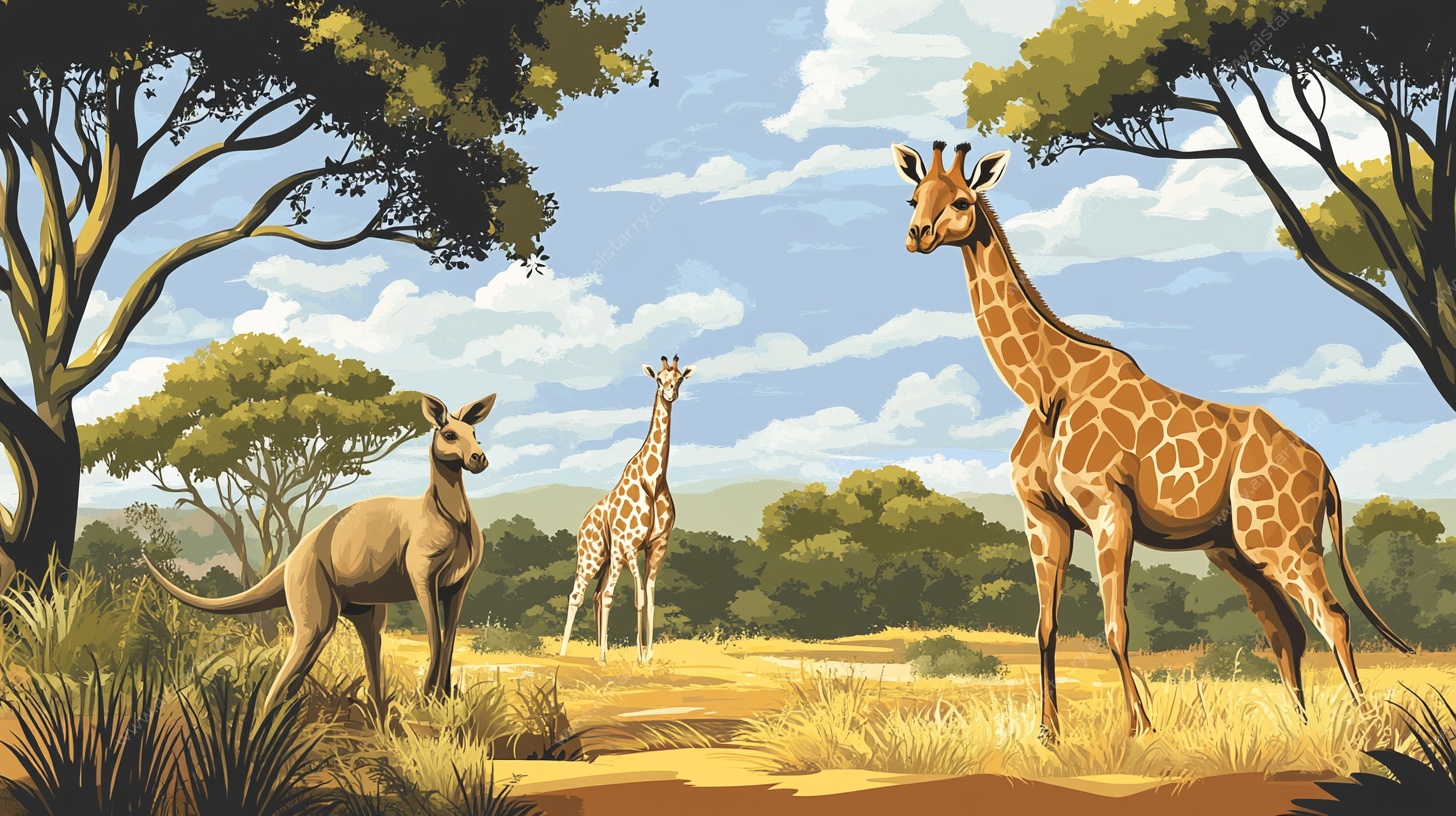 草原上的长颈鹿与羚羊