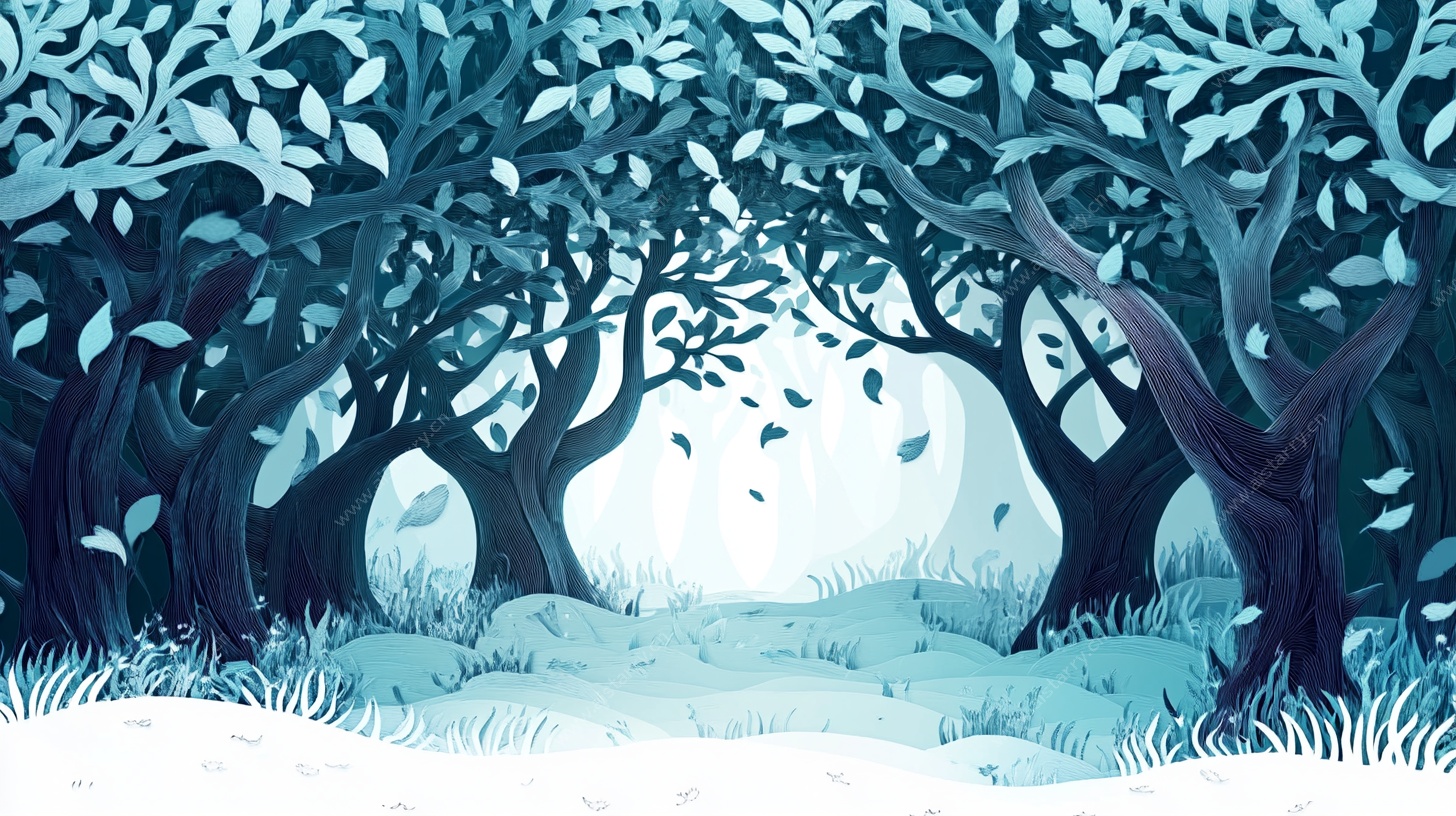 梦幻蓝调森林插画