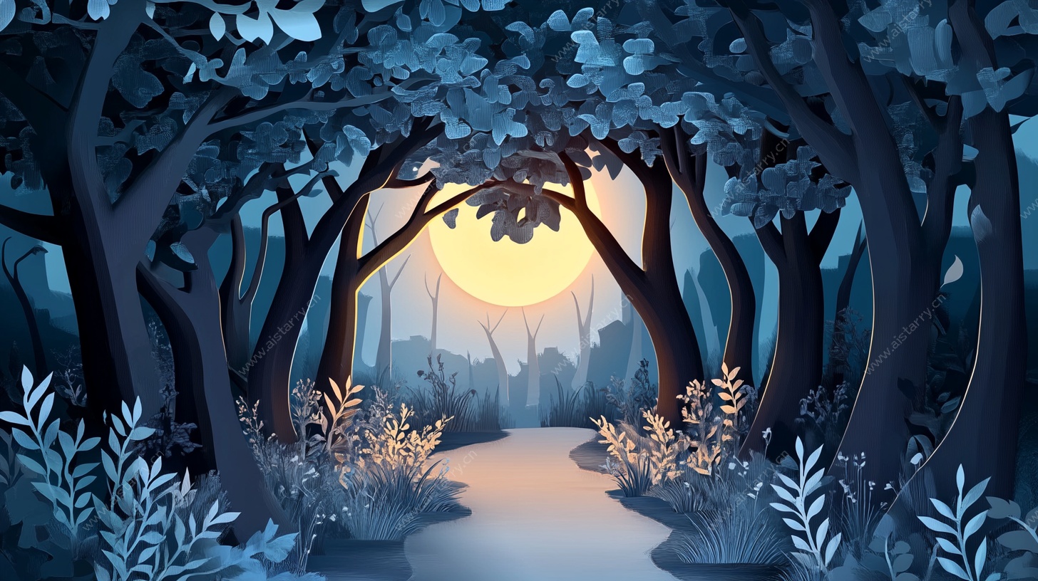 梦幻月夜森林小径
