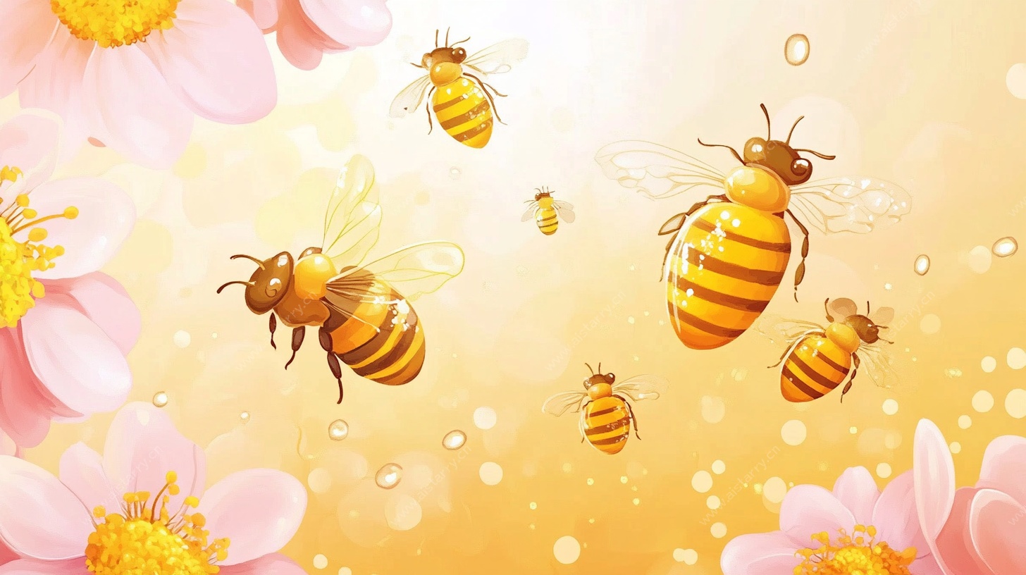 蜜蜂飞舞于烂漫花丛中