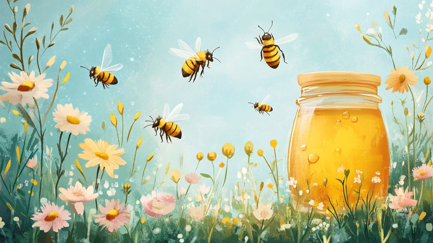 花丛中的蜂蜜与蜜蜂