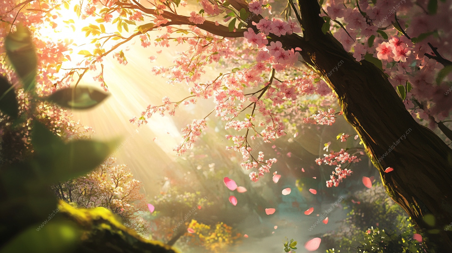 春日樱花林的梦幻光影