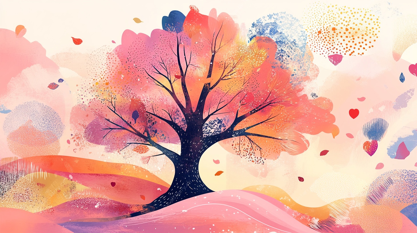 梦幻秋色树景插画