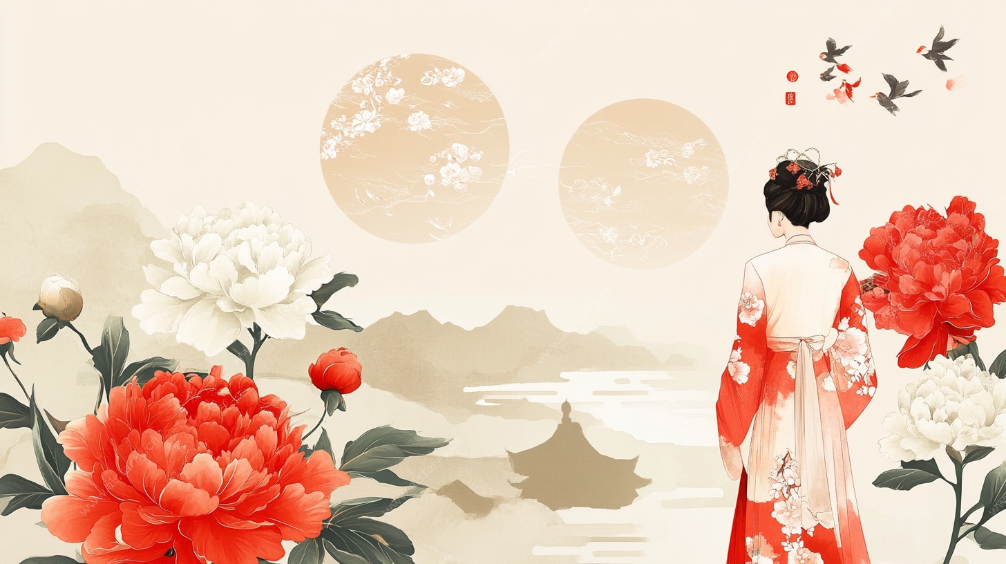 古典佳人赏景图