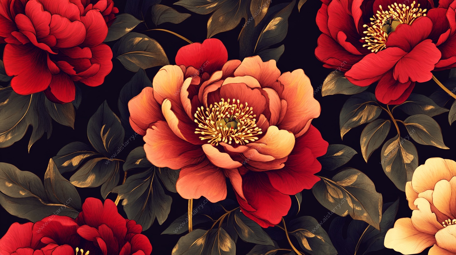 绚丽牡丹花卉图案背景