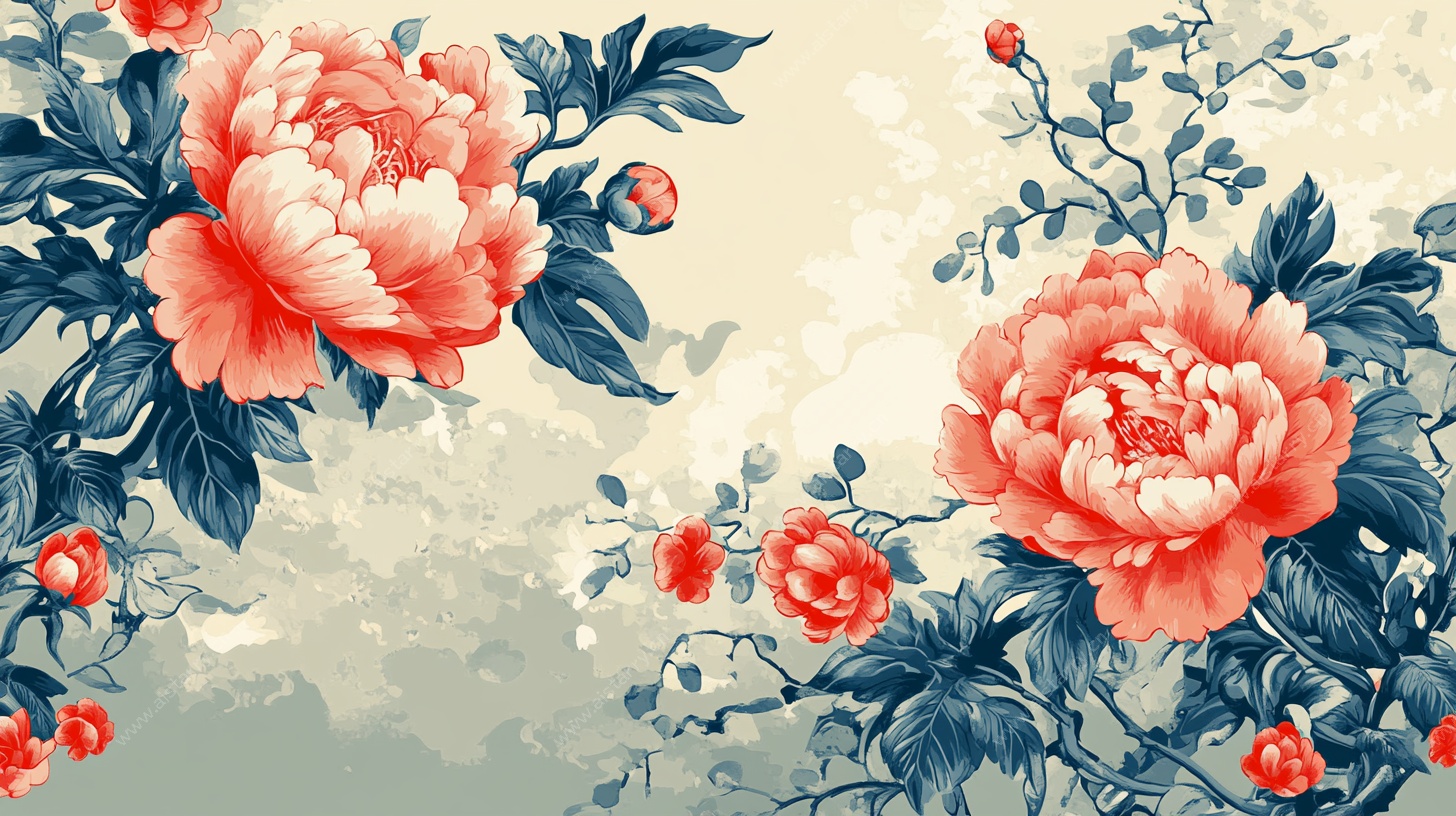 中式牡丹花卉图案设计