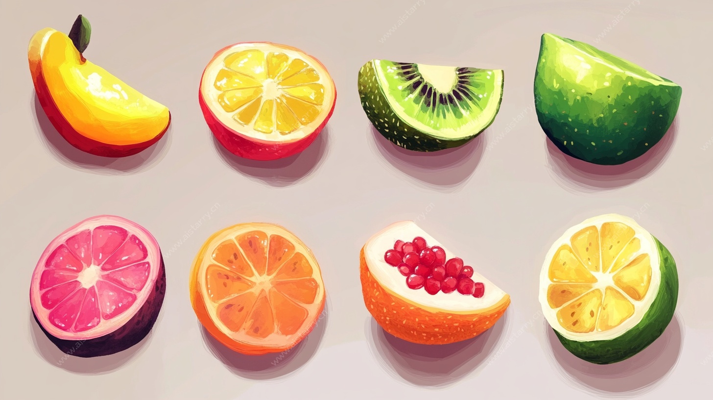 多彩切片水果插画