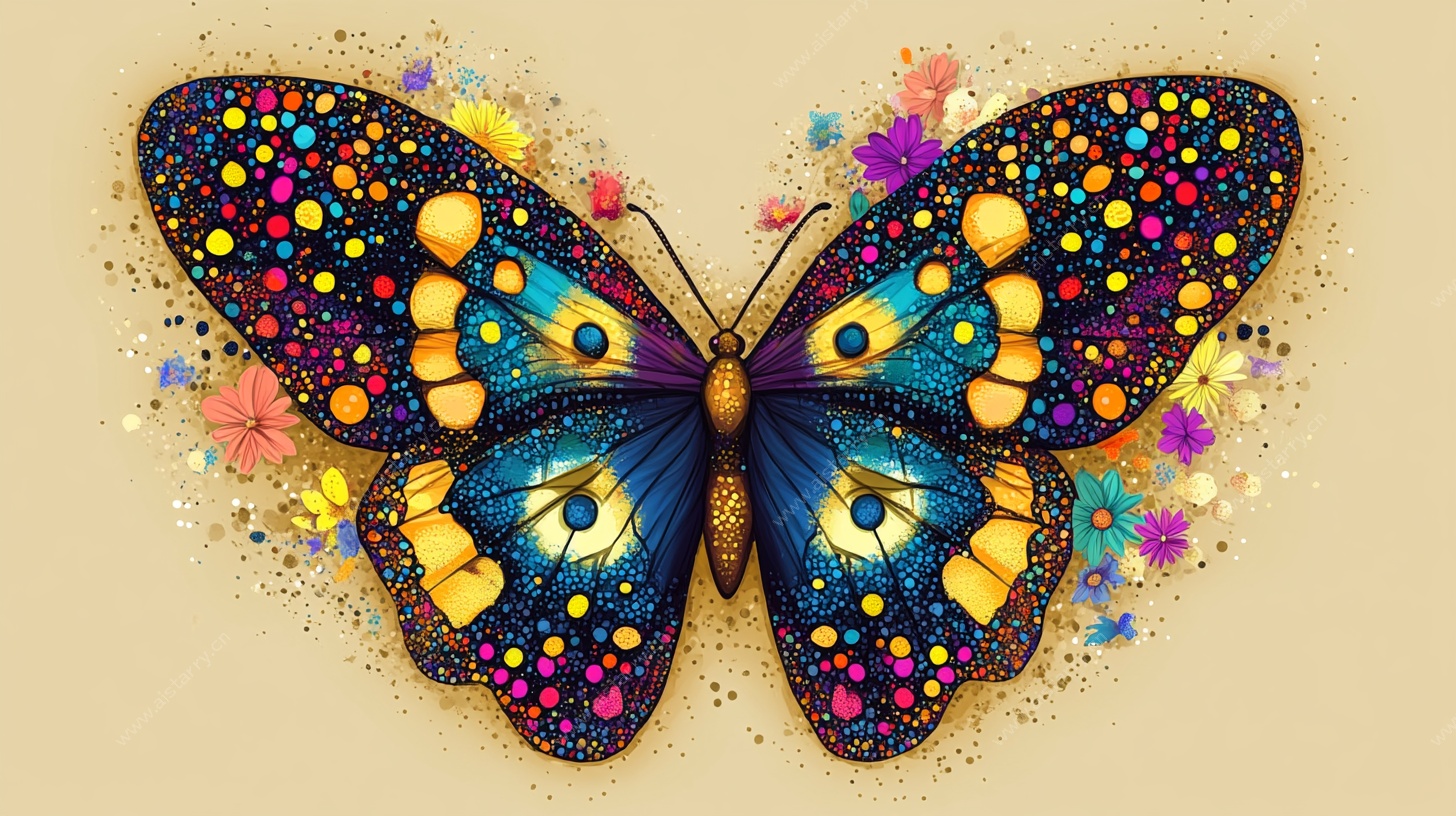 多彩梦幻蝴蝶艺术插画