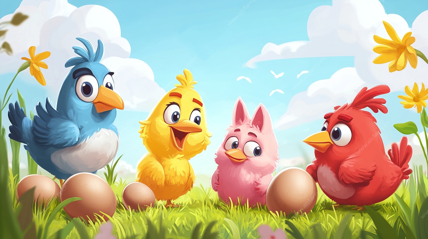 可爱小鸟与蛋的欢乐场景