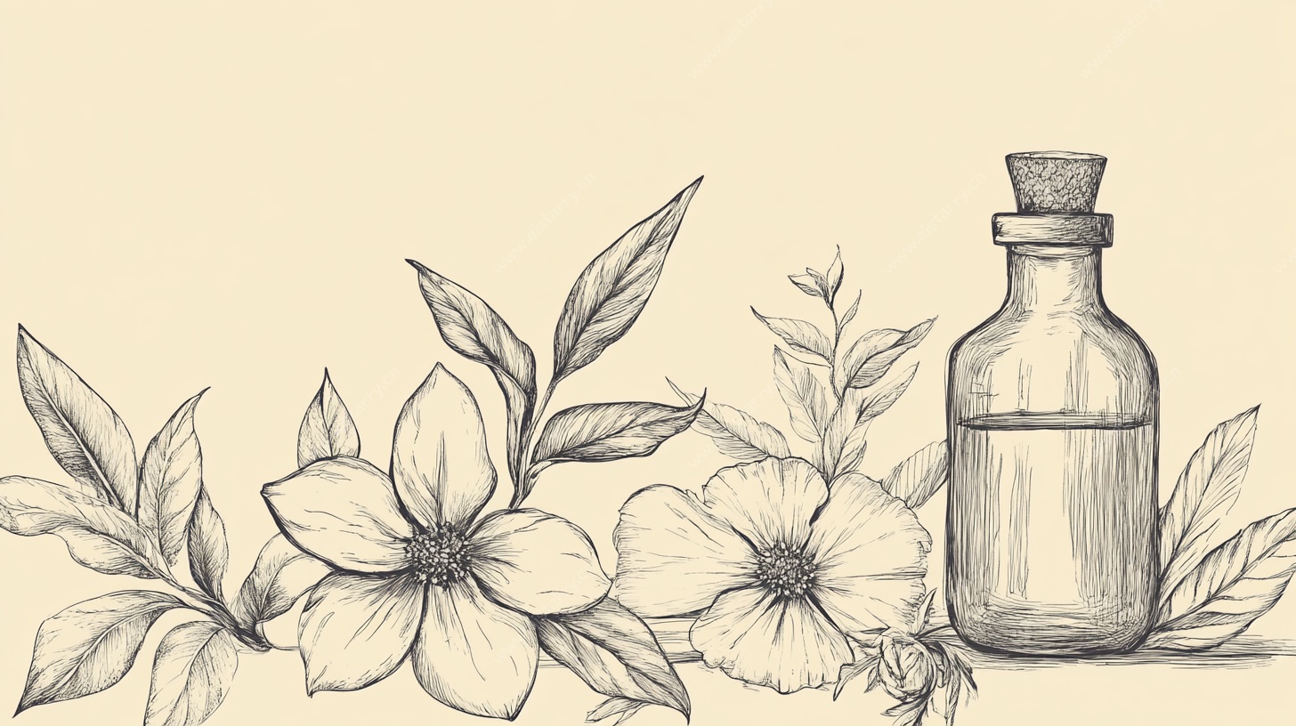 手绘花卉与玻璃瓶插画