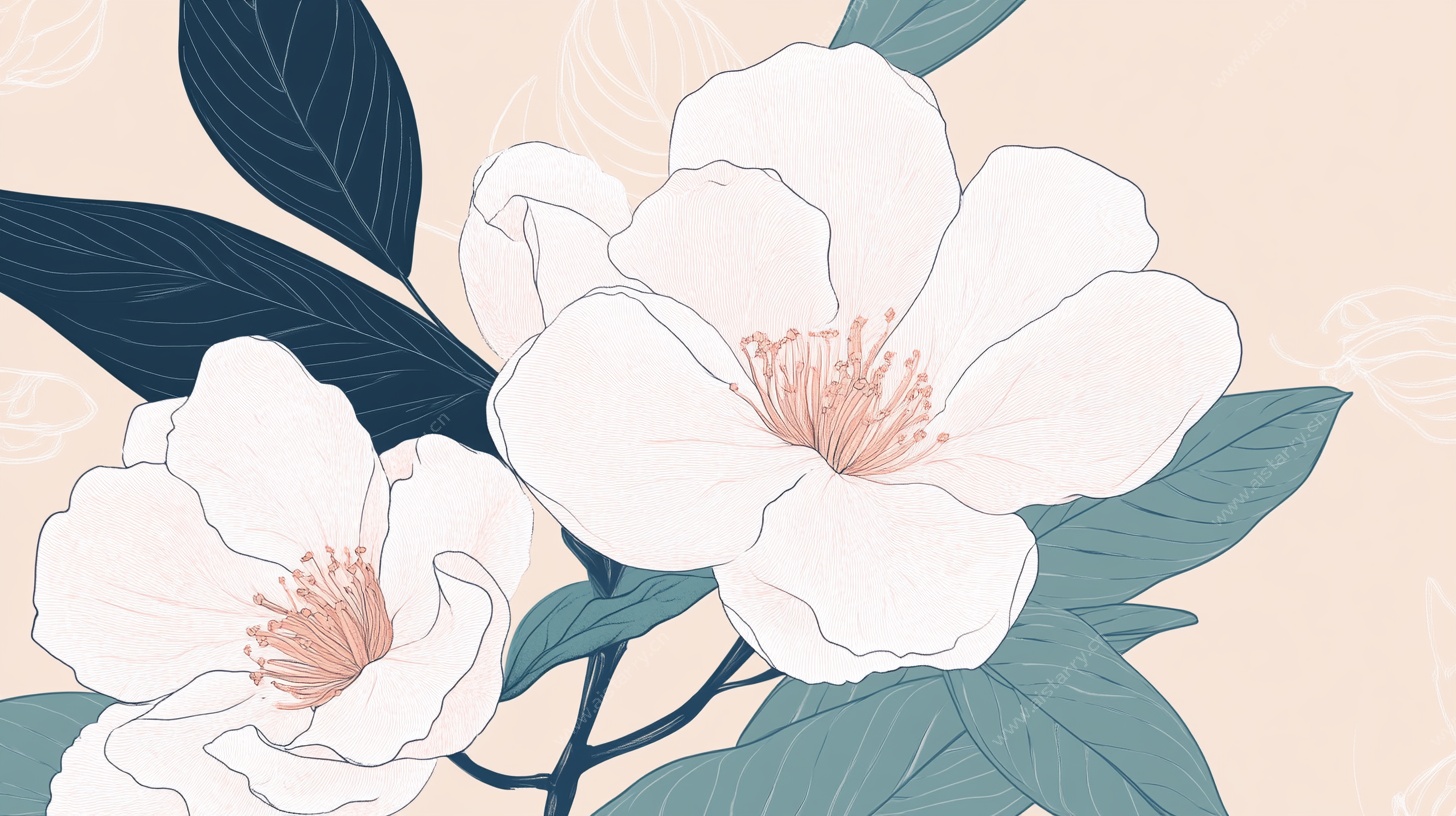 淡雅山茶花插画