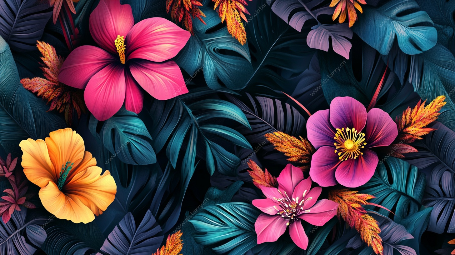 热带花卉植物图案背景